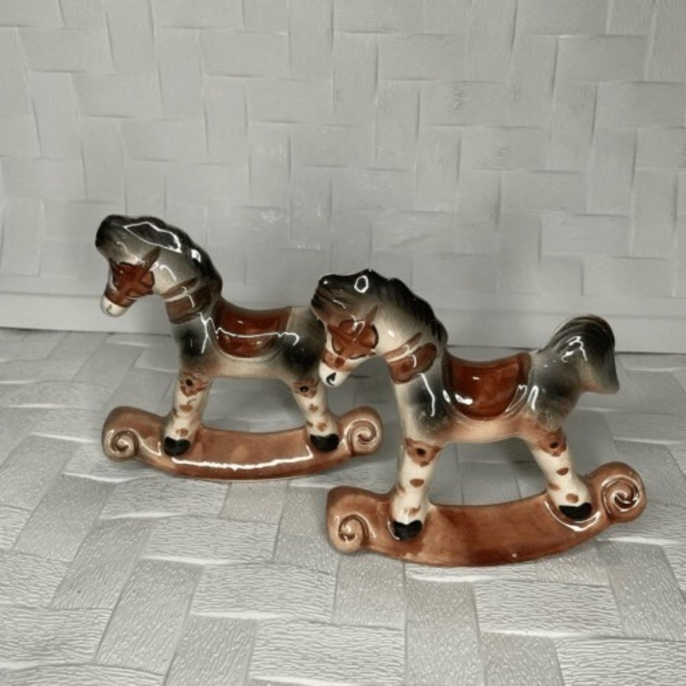VTG Two Porcelain Rocking‎ Horses Hand Painted Animals 3.50"Lx3.25"T Philippines